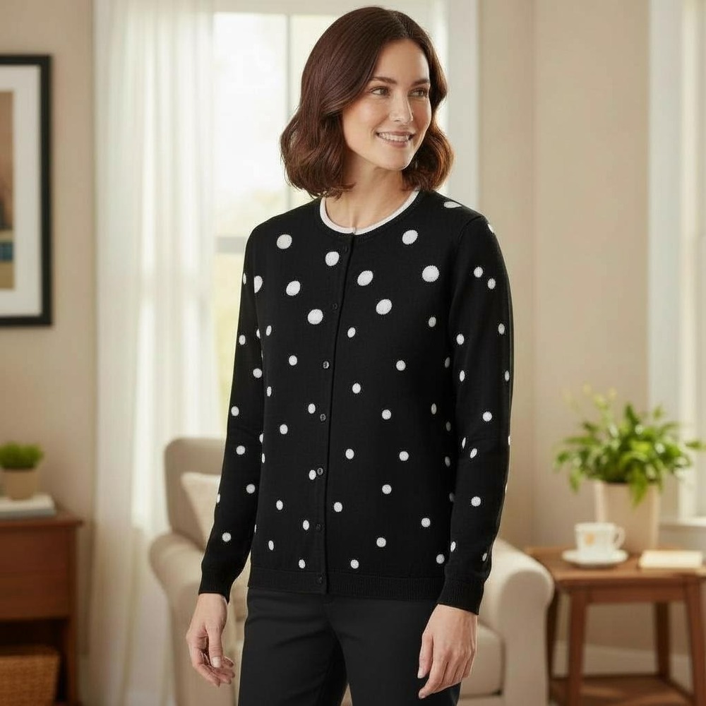 Pendleton Cardigan Sweater Womens Small Silk‎ Blend Polka Dot Button Up